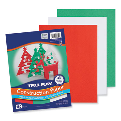 Tru-Ray Construction Paper, 70 lb Text Weight, 9 x 12, Assorted Holiday Colors, 150/Pack